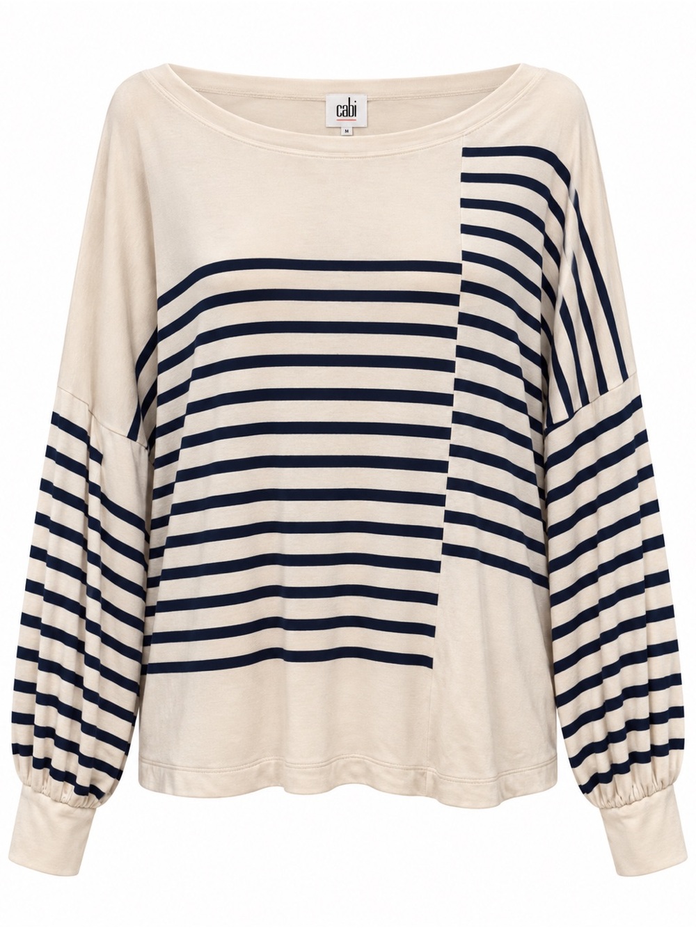 Cabi Box Stripe Tee #4237 Cream Navy Oversized Striped Top Size M